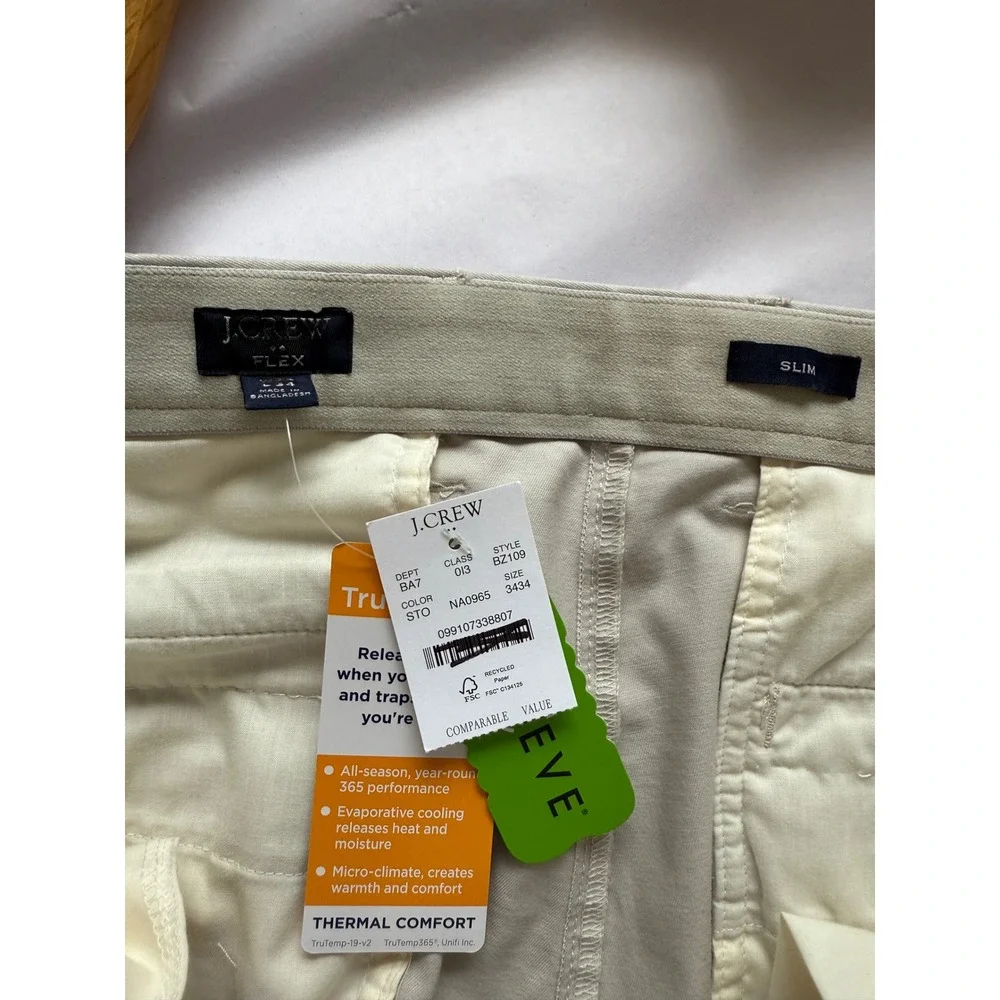 J.Crew Slim-fit TruTemp365® chino‎ pant 34 X 34 Stone NWT
